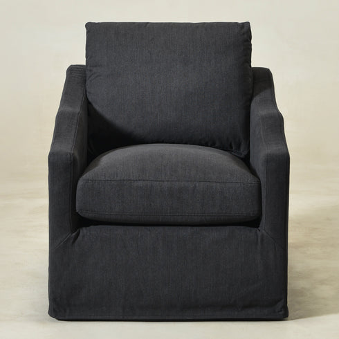 Charles Slipcover Swivel Barrel Chair – Black Modern Swivel Chair | Slipcover Swivel Chairs | Kinwell Furniture | Swivel Armchairs