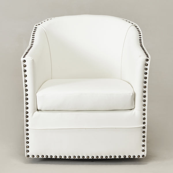 Lawton Faux Leather Tufted Swivel Chair – White Industrial Modern Swivel Chair | Faux Leather Office & Lounge Chair | Kinwell Furniture | High Back Chair