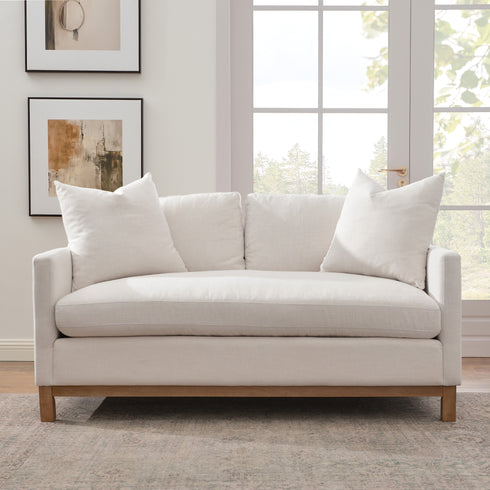 Goose Down Feathers Upholstered Loveseat – Cream Square Arm 2-Seater Sofa | Plush Feather-Filled Loveseat | Kinwell Furniture | Cloud-Soft, Timeless Design