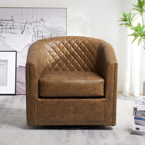 Logan Faux Leather Tufted Swivel Club Chair - Modern Swivel Chair | Swivel Accent Chairs | Kinwell Furniture | Swivel Armchairs