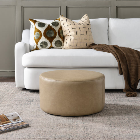 Elof Faux Leather Ottoman - Stylish Ottoman | Living Room Pouf | Kinwell Furniture | Modern Ottomans