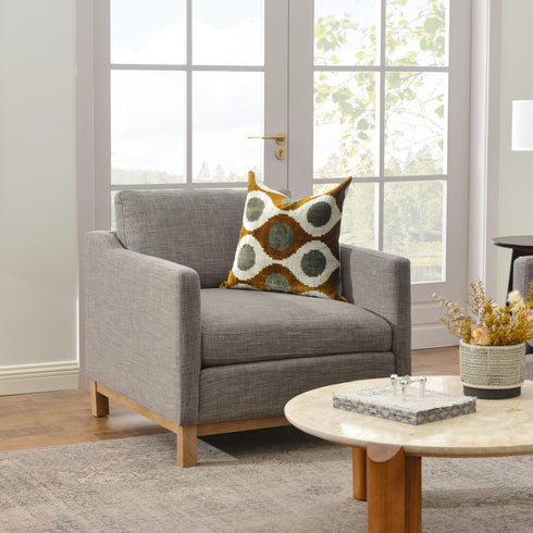 Goose Down Feathers Upholstered Armchair – Tan Square Arm Accent Chair | Plush Feather-Filled Chair | Kinwell Furniture | Cloud-Soft, Timeless Design