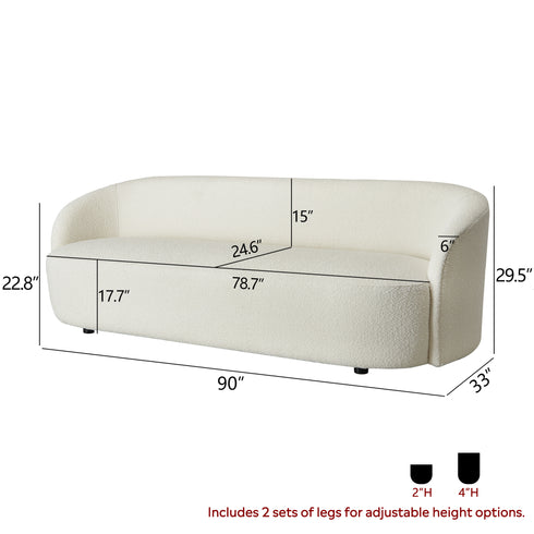 Everitte Bouclé 3-Seater Sofa - White 3 Seater Sofa | Three Seater Couch | Kinwell Furniture | Modern 3 Seater Sofas