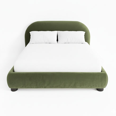 Harriet Velvet Bed Frame with Headboard – Olive Green Upholstered Platform Bed | King Size | Kinwell Furniture