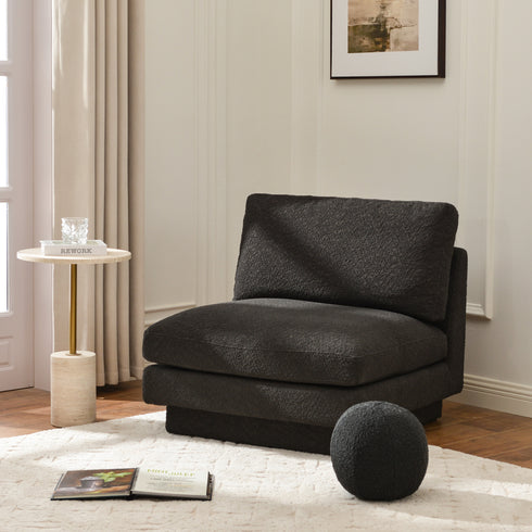 Montyne Armless Bouclé Chair - Dark Gray Upholstery | Charcoal Gray Accent Chair | Kinwell Furniture | Mid-century Modern Style