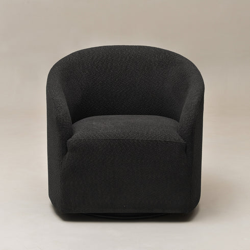 Susie Bouclé Swivel Barrel Chair - Dark Gray Modern Swivel Chair | Swivel Accent Chairs | Kinwell Furniture | Swivel Armchairs