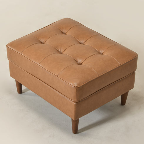Tiziano Tufted Ottoman – Faux Leather Rectangular Footrest & Accent Seat | Mid-Century Upholstered Pouf | Camel Ottoman