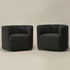 Wilton Bouclé Swivel Barrel Chair - Black Petal Back Modern Swivel Chair | Swivel Accent Chairs | Kinwell Furniture | Swivel Armchairs