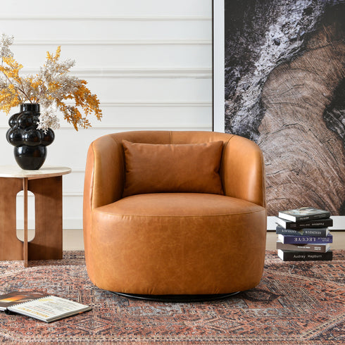 Ashlie Leather Swivel Barrel Chair - Modern Swivel Chair | Swivel Accent Chairs | Kinwell Furniture | Swivel Armchairs