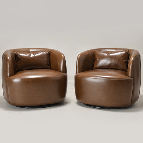 Ashlie Leather Swivel Barrel Chair