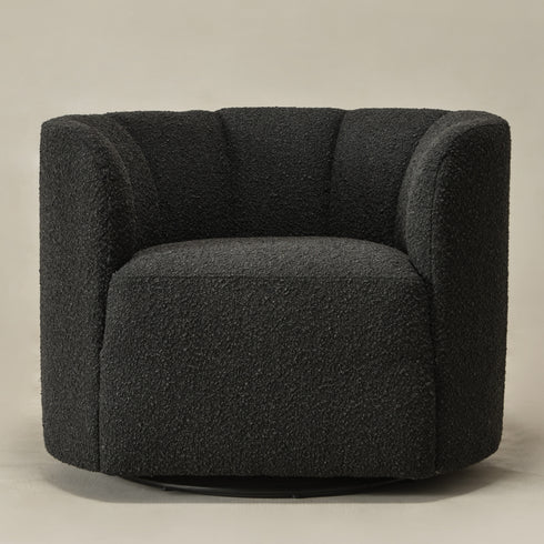 Wilton Bouclé Swivel Barrel Chair - Black Petal Back Modern Swivel Chair | Swivel Accent Chairs | Kinwell Furniture | Swivel Armchairs