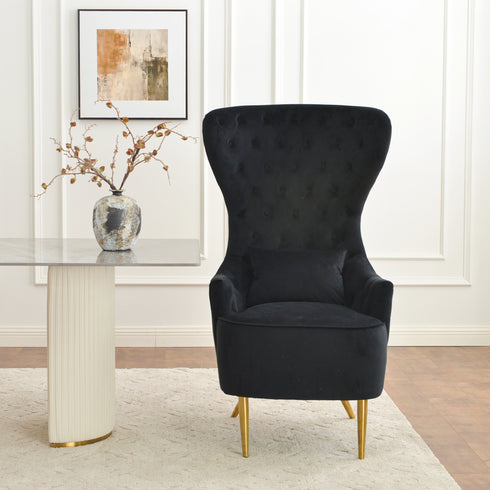 Letitia Velvet Wingback Accent Chair - Black Accent Chair | Decorative Accent Chairs | Kinwell Furniture | Modern Accent Chairs