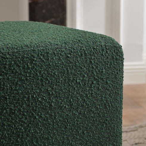 Bouclé Square Ottoman – Green Modern Footstool | Small Upholstered Ottomans | Kinwell Furniture | Minimalist Cube Poufs