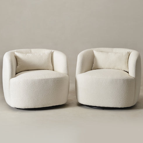 Ashlie Bouclé Swivel Barrel Chair - Beige Modern Swivel Chair | Swivel Accent Chairs | Kinwell Furniture | Swivel Armchairs