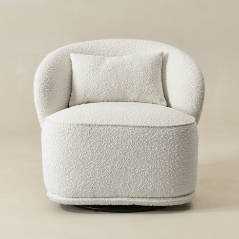 Laura Bouclé Swivel Barrel Chair - Cream Modern Swivel Chair | Swivel Accent Chairs | Kinwell Furniture | Swivel Armchairs