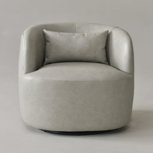 Ashlie Leather Swivel Barrel Chair - Light Gray Modern Swivel Chair | Swivel Accent Chairs | Kinwell Furniture | Swivel Armchairs