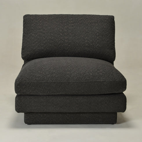 Montyne Armless Bouclé Chair - Dark Gray Upholstery | Charcoal Gray Accent Chair | Kinwell Furniture | Mid-century Modern Style