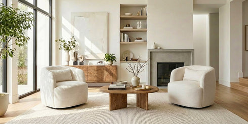 Ashlie Linen Swivel Barrel Chair - Ivory Modern Swivel Chair | Swivel Accent Chairs | Kinwell Furniture | Swivel Armchairs