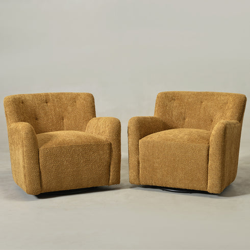 Vestie Chenille Swivel Barrel Chair - Camel Modern Swivel Chair | Swivel Accent Chairs | Kinwell Furniture | Swivel Armchairs