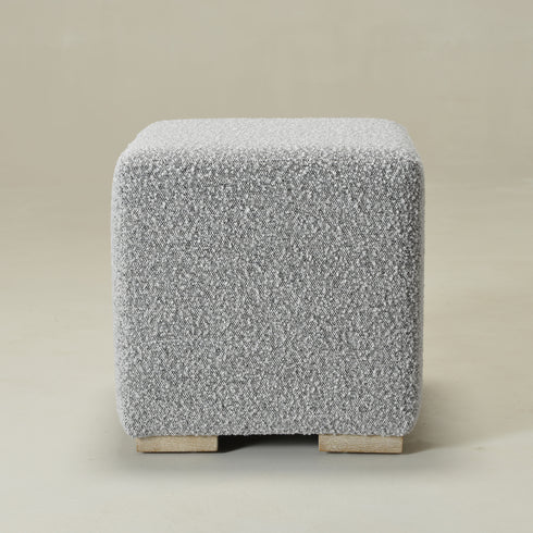 Bouclé Square Ottoman – BlackWhite Modern Footstool | Small Upholstered Ottomans | Kinwell Furniture | Minimalist Cube Poufs