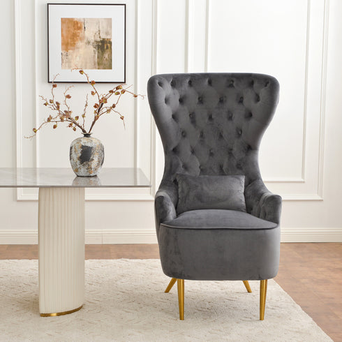 Letitia Velvet Wingback Accent Chair - Gray Accent Chair | Decorative Accent Chairs | Kinwell Furniture | Modern Accent Chairs