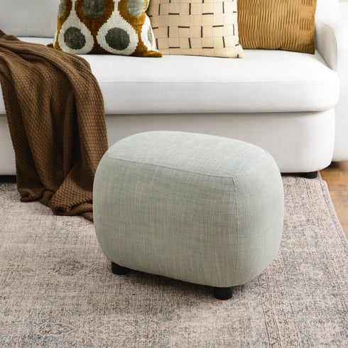 Elmer Linen Ottoman - Light Green Fabric Ottoman | Decorative Ottoman | Kinwell Furniture | Modern Ottoman Furniture
