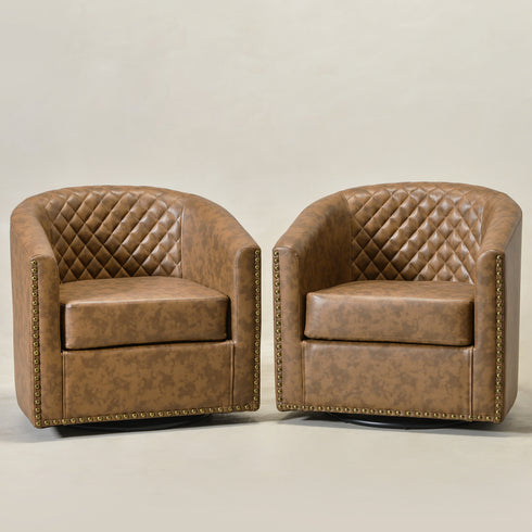 Logan Faux Leather Tufted Swivel Club Chair - Modern Swivel Chair | Swivel Accent Chairs | Kinwell Furniture | Swivel Armchairs