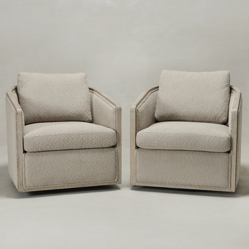 Claude Performance Linen Fabric Swivel Chair - Classic Swivel Armchair | Durable Linen Accent Chair | Kinwell Furniture | 360-Degree Swivel Chair