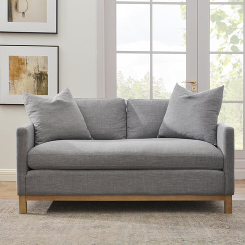 Goose Down Feathers Upholstered Loveseat – Gray Square Arm 2-Seater Sofa | Plush Feather-Filled Loveseat | Kinwell Furniture | Cloud-Soft, Timeless Design