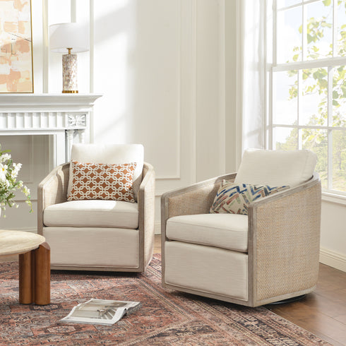 Claude Linen Swivel Cane Chair