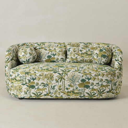 Ashlie Embroidered Fabric Loveseat – Jungle Animal Print Loveseat Sofa | Modern Upholstered Loveseat | Embroidered Fabric Loveseat Sofa | Kinwell Furniture | Two-Seater Accent Sofa | Embroidered Fabric Couch | Living Room Loveseat | Statement Loveseat Sofa