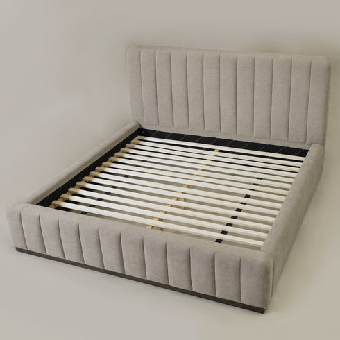 Agnes Linen Platform Bed - Beige / Gray Upholstered Bed | Queen & King Platform Beds | Kinwell Furniture | Modern Linen Bed Frames