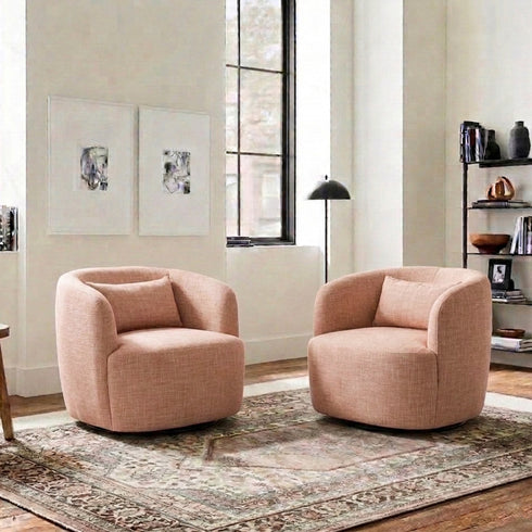 Ashlie Linen Swivel Barrel Chair - Coral Modern Swivel Chair | Swivel Accent Chairs | Kinwell Furniture | Swivel Armchairs