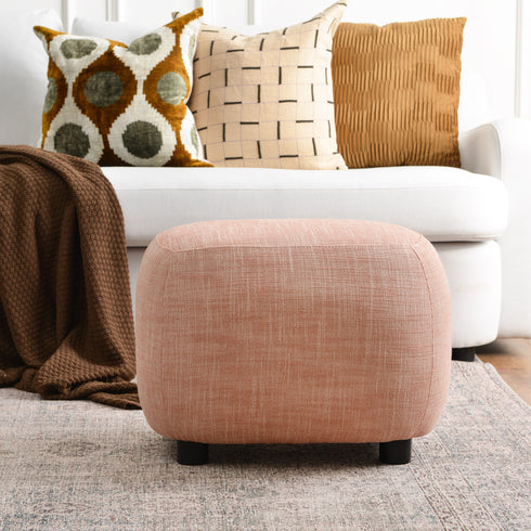 Elmer Linen Ottoman - Coral Fabric Ottoman | Decorative Ottoman | Kinwell Furniture | Modern Ottoman Furniture
