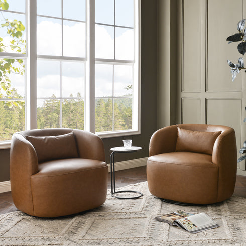 Ashlie Faux Leather Swivel Chair - Camel Modern Swivel Chair | Faux Leather Armchairs | Kinwell Furniture | Swivel Accent Chairs