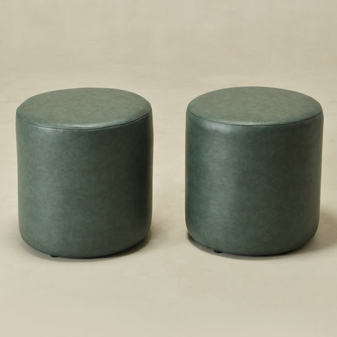 Elof Faux Leather Ottoman - Modern Round Ottoman | Footrest & Accent Stool | Kinwell Furniture | Faux Leather Ottomans