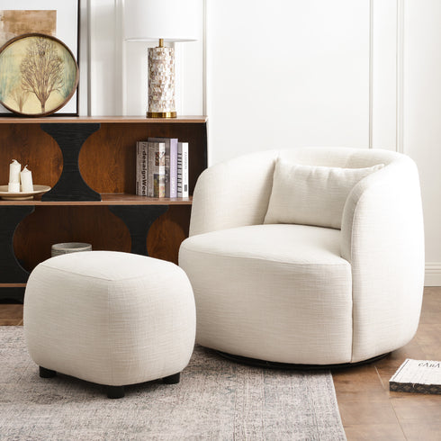 Ashlie Linen Swivel Barrel Chair - Ivory Modern Swivel Chair | Swivel Accent Chairs | Kinwell Furniture | Swivel Armchairs