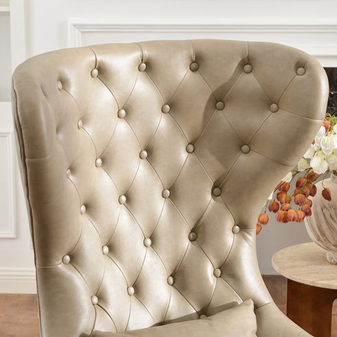 Letitia Faux Leather Wingback Chair - Khaki Accent Chair | Decorative Faux Leather Chairs | Kinwell Furniture | Modern Wingback Accent Chairs
