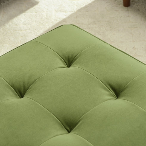 Tiziano Tufted Ottoman – Velvet Rectangular Footrest & Accent Seat | Mid-Century Upholstered Pouf | Green Ottoman