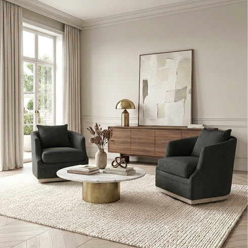 Minerva Swivel Barrel Chair - Black Modern Swivel Chair | Swivel Accent Chairs | Kinwell Furniture | Swivel Armchairs