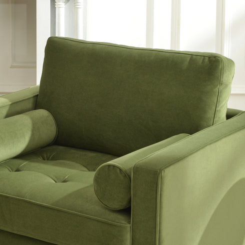Tiziano Tufted Armchair – Green Velvet Accent Chair with Pillows | Mid-Century Lounge Chair | Kinwell Furniture