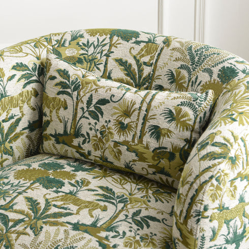 Ashlie Embroidered Fabric Swivel Chair - Jungle Animal Print Swivel Chair | Modern Swivel Accent Chair | Upholstered Swivel Armchair | Kinwell Furniture | 360 Degree Swivel Barrel Chair | Embroidered Fabric Armchair | Living Room Accent Chairs | Statement Swivel Chair