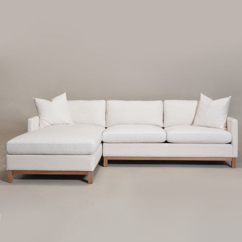Cream Goose Down Sectional Sofa | L-Shape Down Filled Sectional with Chaise | Cream Upholstered Sectional Sofa | Modern Cream Sectional Couch | Soft Down Sectional Sofa
