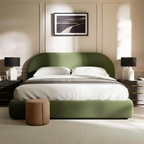 Harriet Vevlet Platform Bed with Wood Legs