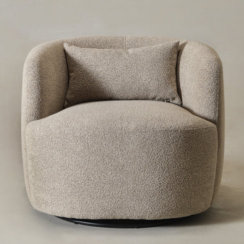 Ashlie Bouclé Swivel Barrel Chair - Taupe Modern Swivel Chair | Swivel Accent Chairs | Kinwell Furniture | Swivel Armchairs