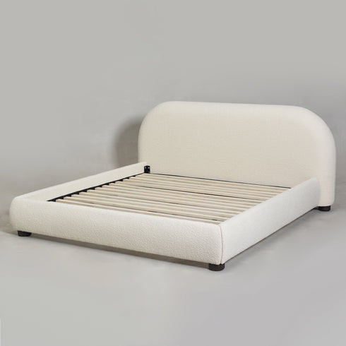 Harriet Boucle Platform Bed with Wood Legs