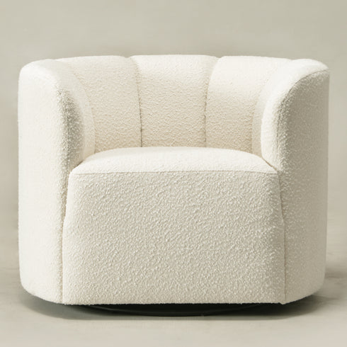 Wilton Bouclé Swivel Barrel Chair - White Petal Back Modern Swivel Chair | Swivel Accent Chairs | Kinwell Furniture | Swivel Armchairs