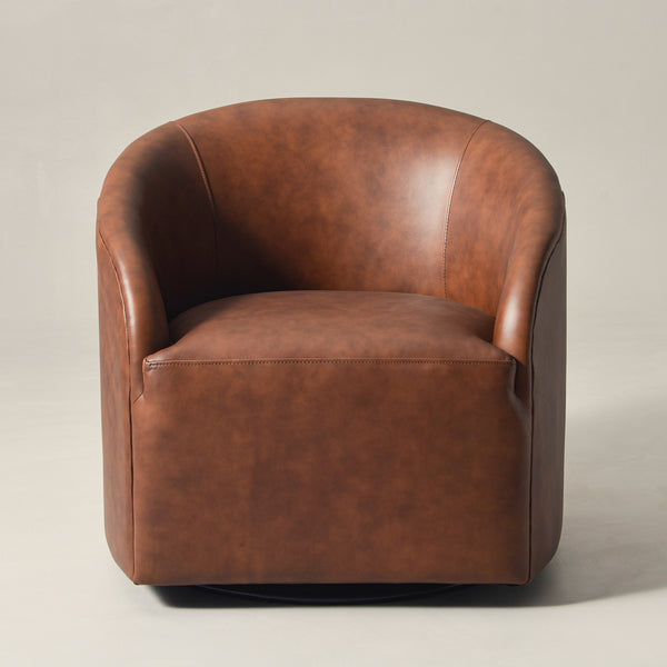 Susie Leather Swivel Barrel Chair - Brown Modern Swivel Chair | Swivel Accent Chairs | Kinwell Furniture | Swivel Armchairs
