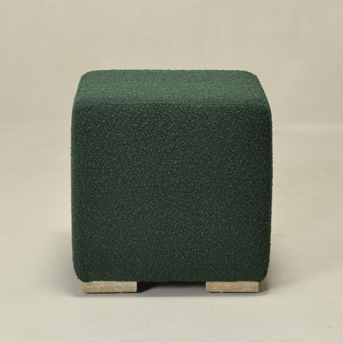 Bouclé Square Ottoman – Green Modern Footstool | Small Upholstered Ottomans | Kinwell Furniture | Minimalist Cube Poufs