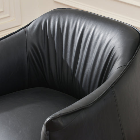 Kadar Leather Barrel Chair-Black Modern Leather Chair | Accent Chairs | Kinwell Furniture | Barrel Chairs